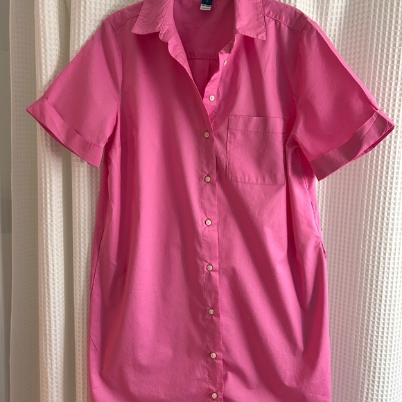 Old Navy Pink Button Front Mini Shirt Dress Cotton Short Sleeve Pockets M - Picture 7 of 11